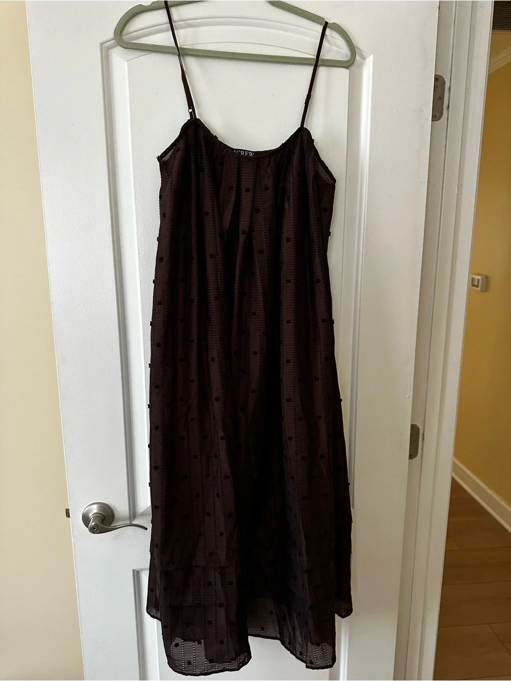 JCrew Lightweight Brown Dot Slip Dress with Spaghetti Straps